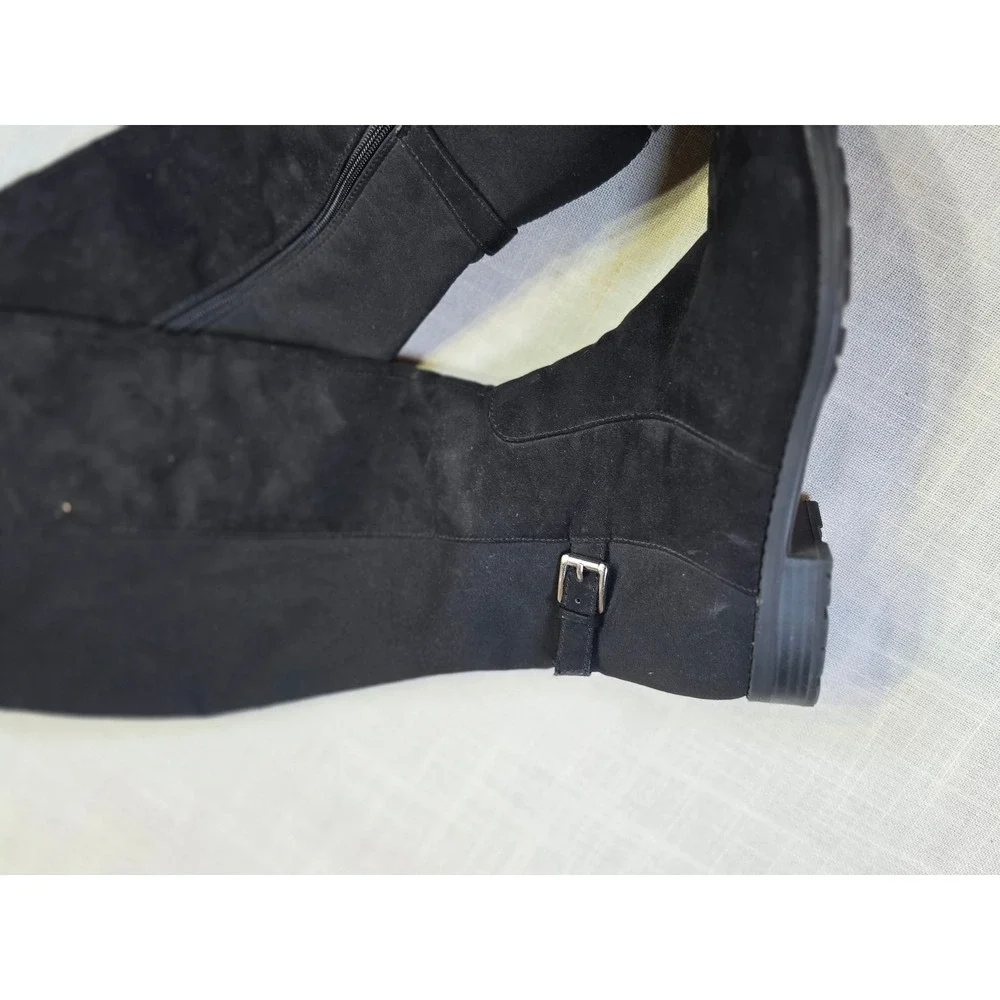 Black Faux Suede Over The Knee Tall Boots Round Toe Lug Sole Size 9.5M-WC